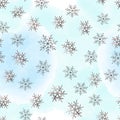 Silver snowflake watercolor blue seamless pattern for textile or wallpapers Vector background for Christmas design