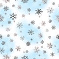 Silver snowflake watercolor blue seamless pattern for textile or wallpapers Vector background for Christmas design