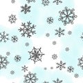 Silver snowflake watercolor blue seamless pattern for textile or wallpapers Vector background for Christmas design