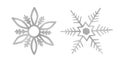 Silver snowflake for winter design. Hand drawn snowflake isolated on whit background. Silver snowflake icon. Drawing snow. Symbol