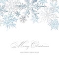 Silver Snowflakes Christmas Greeting Card, Vector Background