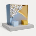 silver snowflakes and golden rainbows blue sand and yellow cubes podium, empty showcase for packaging product