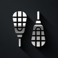 Silver Snowshoes icon isolated on black background. Winter sports and outdoor activities equipment. Long shadow style