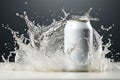 Silver Soda Can with Dynamic Water Splash