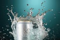 Silver Soda Can with Dynamic Water Splash