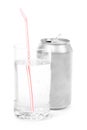 Silver soda can and glass Royalty Free Stock Photo