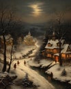 Silver Solstice: A Cozy Winter Village Alive with Moonlit Horseb