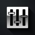 Silver Sound mixer controller icon isolated on black background. Dj equipment slider buttons. Mixing console. Long Royalty Free Stock Photo