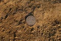 Silver Soviet coin one ruble on sand Royalty Free Stock Photo