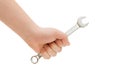 Silver spanners in a man hand isolated Royalty Free Stock Photo