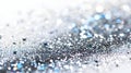 silver sparkles and bokeh close-up on white background with Copy space