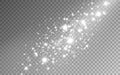 Silver sparkles. White stardust effect. Christmas light with glitter and silver stars. Magic glowing particles for Royalty Free Stock Photo