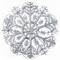 Silver Sparkling Snowflake Ornament on White Background for Holiday Decoration Royalty Free Stock Photo