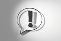 Silver speech bubble with an exclamation mark in the center. Royalty Free Stock Photo