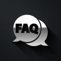 Silver Speech bubble with text FAQ information icon isolated on black background. Circle button with text FAQ. Long Royalty Free Stock Photo