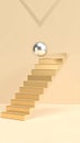Silver Sphere on a Yellow Staircase Against Neutral Background in Geometric Design Royalty Free Stock Photo