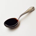 Silver Spoon With Dark Liquid Against White Background Royalty Free Stock Photo