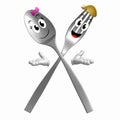 Silver Spoon fork character on welcome pose Royalty Free Stock Photo