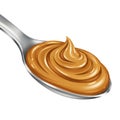 Silver Spoon Full of Swirled Creamy Peanut Butter on a White Backdrop Royalty Free Stock Photo