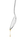 Silver spoon with oil drop isolated on white background