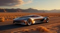 A silver sports car on a desert road