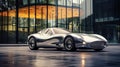 A silver sports car parked in front