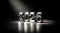 Silver 2026 in spotlight on reflective surface Royalty Free Stock Photo