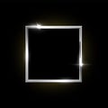 Silver square frame isolated on black background. Vector design element.