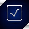 Silver Square root icon isolated on dark blue background. Vector Illustration Royalty Free Stock Photo