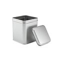 Silver square tin canister mockup with lid isolated on white background Royalty Free Stock Photo