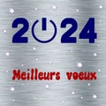 Silver square wish card new year written in french in red and blue with stars and symbol \