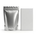 Silver stand-up pouch and white box isolated on white background Royalty Free Stock Photo