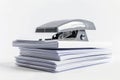Silver Stapler Pressing Papers Close-up Royalty Free Stock Photo