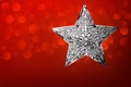 Silver Star Christmas Ornament Red Brushed Metal