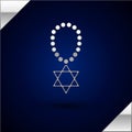 Silver Star of David necklace on chain icon isolated on dark blue background. Jewish religion symbol. Symbol of Israel Royalty Free Stock Photo