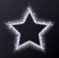 Silver star frame with sparkles and flares, abstract luminous particles, white stardust light effect Royalty Free Stock Photo