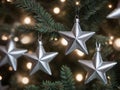 A Silver Star Orname Hanging On A Christmas Tree. Generative AI