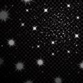 Silver stars black night sky on transparent background. Abstract bokeh glowing space design. Starry milky way. Galaxy