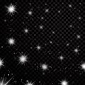 Silver stars black night sky on transparent background. Abstract light glitter. Fantasy sparkles. Shine christmas Royalty Free Stock Photo