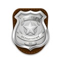 Silver steel police, security badge on white background vector illustration