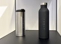 silver, steel Thermal mug, black thermos, bottle with logo Tesla in showcase, original accessory, custom-made for fans of Tesla