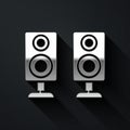 Silver Stereo speaker icon isolated on black background. Sound system speakers. Music icon. Musical column speaker bass