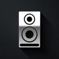 Silver Stereo speaker icon isolated on black background. Sound system speakers. Music icon. Musical column speaker bass