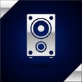 Silver Stereo speaker icon isolated on dark blue background. Sound system speakers. Music icon. Musical column speaker