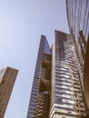 Bottom view of modern office buildings in big city