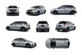 Silver Subcompact Car 5 Door Hatchback Variety of Angles. Royalty Free Stock Photo