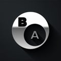 Silver Subsets, mathematics, a is subset of b icon isolated on black background. Long shadow style. Vector