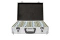Silver Suitcase with Dollar Notes on white Royalty Free Stock Photo