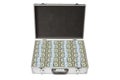Silver Suitcase with Dollar Notes on white Royalty Free Stock Photo