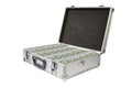 Silver Suitcase with Dollar Notes on white Royalty Free Stock Photo